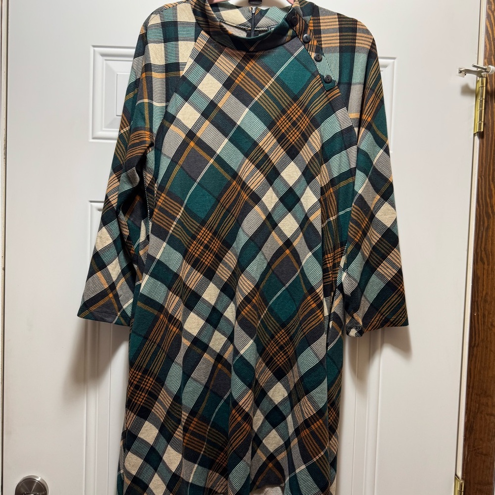 Jessica Howard Green and Tan Plaid Dress-New Without Tags